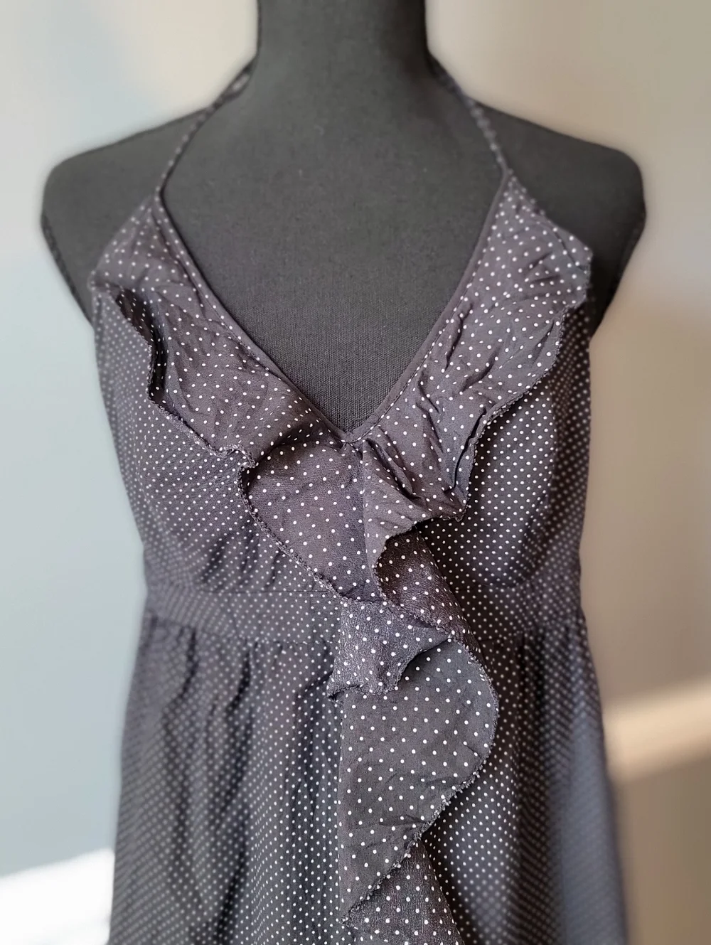 J. Crew Black Polka Dot Ruffle Halter Maxi Dress